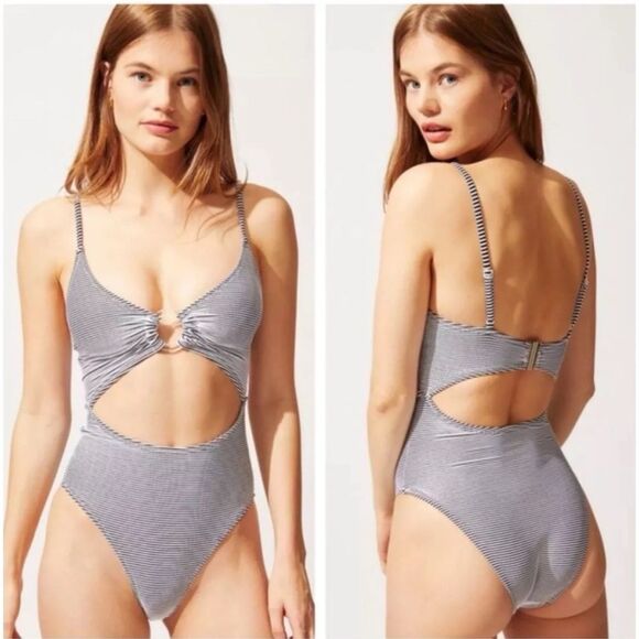 Solid & Striped The Esme Dizzy Rib Stripe One Piece Swimsuit Size S / NWT - Picture 2 of 7